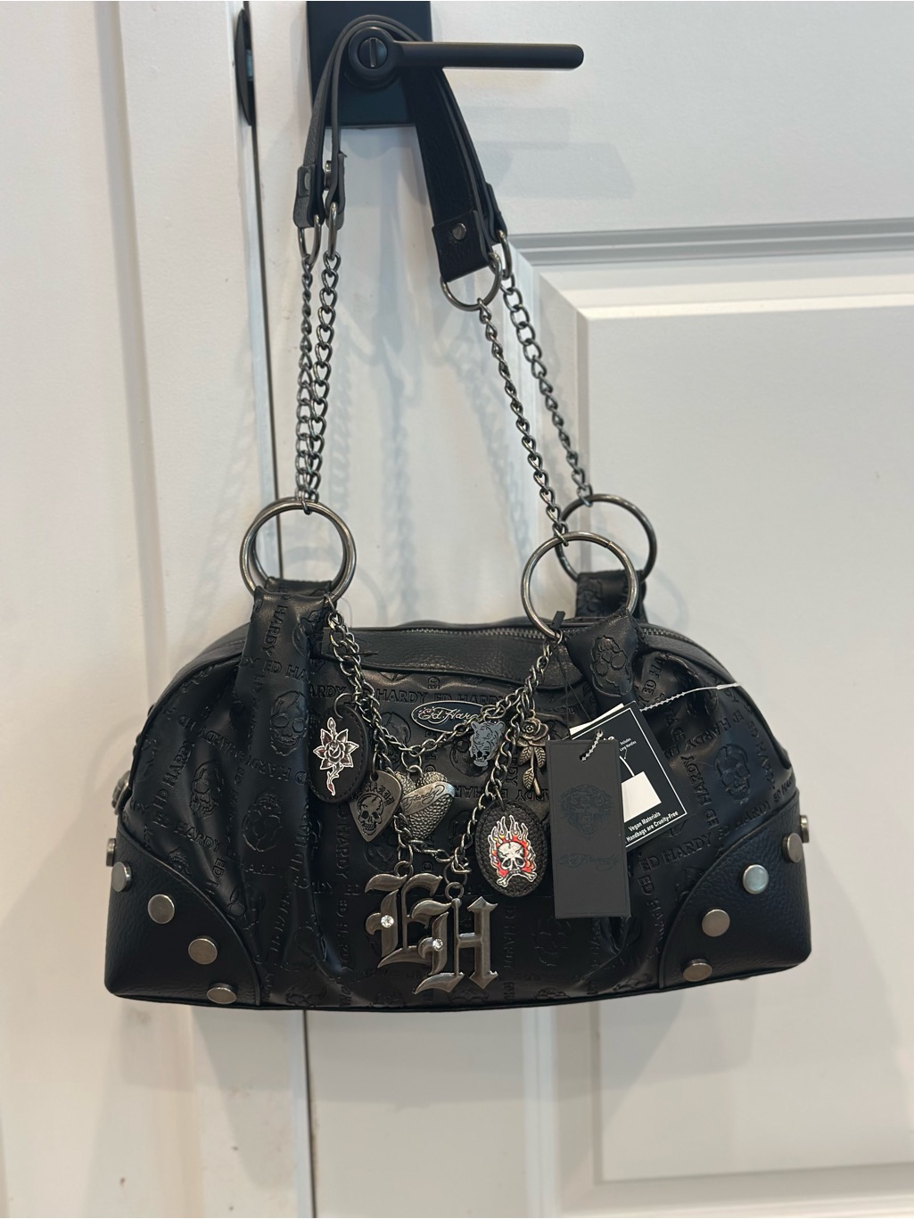 Brand New Ed Hardy Black Embossed Charm Purse Viral Find